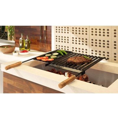 Grelha Para Churrasco Esmaltada Com Chapa Auxiliar E Coletor De Gordura 77x65 Cm