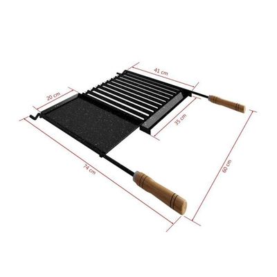 Grelha Para Churrasco Esmaltada Com Chapa Auxiliar E Coletor De Gordura 77x65 Cm