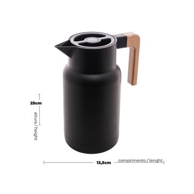 Garrafa Térmica Organic 1 L Em Plástico Preto Com Ampola De Vidro Lyor