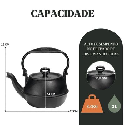 Chaleira Artesanal Em Ferro Fundido 2l Panela Mineira