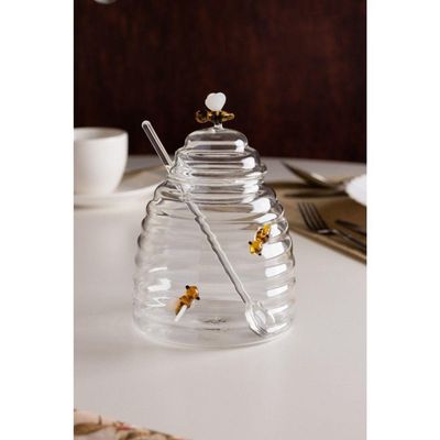 Açucareiro De Vidro Com Colher E Tampa Lovely Bee 500 Ml Lyor