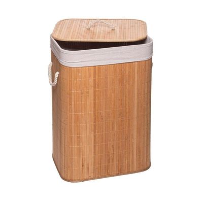 Cesto Para Lavanderia De Bambu Com Tampa 40 X 30 X 57 Cm Lyor