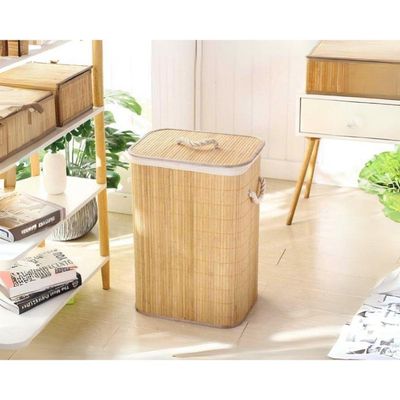 Cesto Para Lavanderia De Bambu Com Tampa 40 X 30 X 57 Cm Lyor