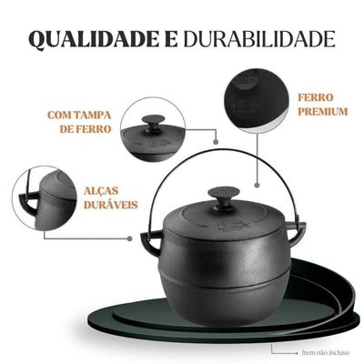 Caldeirão Bojudo Com Tampa 20 Cm 6 L Em Ferro Fundido Panela Mineira