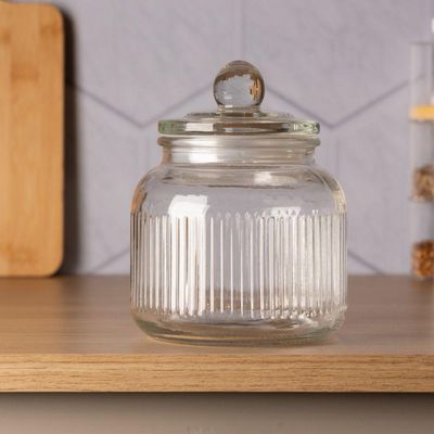 Conjunto De 2 Potes Herméticos De Vidro Canelado 900 Ml Essência Lyor