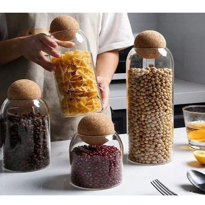 Pote De Vidro Liso Com Esfera De Cortiça 510 Ml Lyor