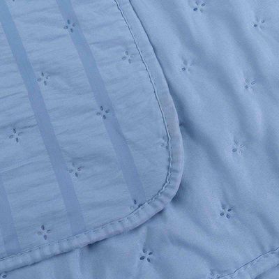 Kit Colcha Cobre Leito Scarpa Plissê Queen Seersucker 3 Peças Maciez E Leveza Textura  Azul Mineral