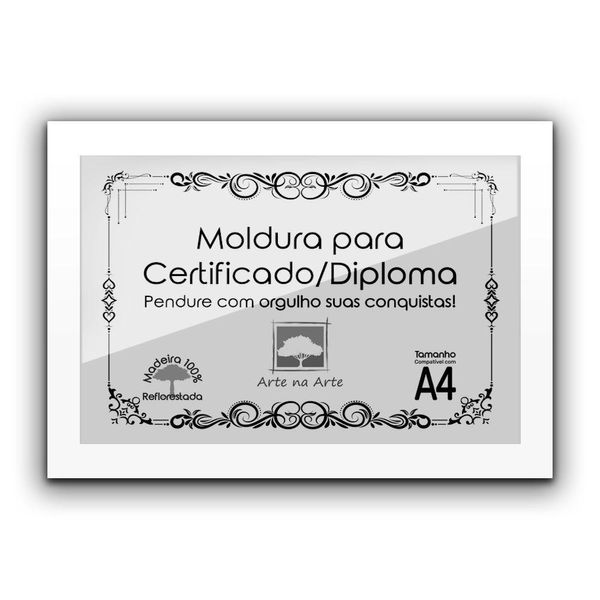 1 Certificado Diploma A4 Com Tela De Acetato E Mdf Titulos Moldura Branca