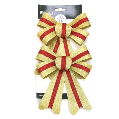Laço de Natal Le Glitter Dourado e Vermelho 14x20cm