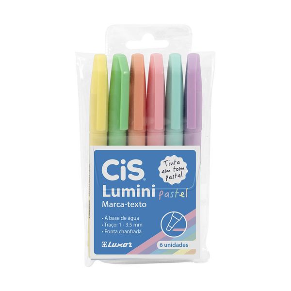 Marcador de Texto Cis Lumini Ponta Chanfrada com 6 Cores Tons Pastéis Marcador de Texto Cis Lumini Ponta Chanfrada com 6 Cores Tons Pastéis