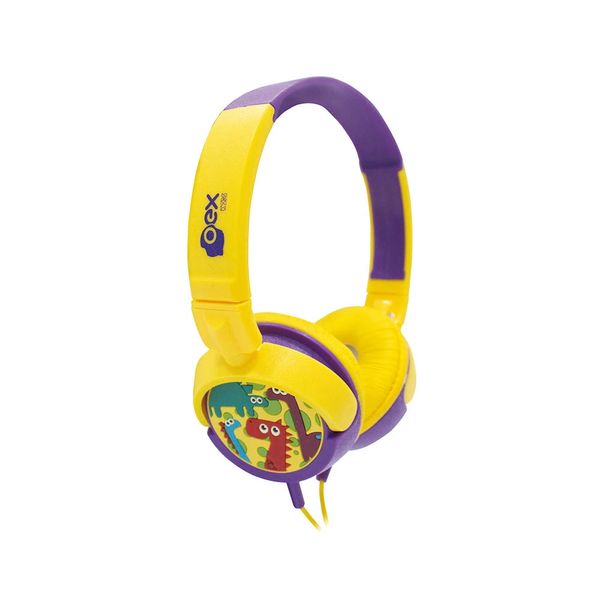 Headphone Kids Oex Dino HP300 com 1.2m Amarelo e Roxo