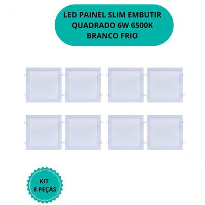 Plafon Led Slim 6w Quadrado Embutir 6500k Branco Frio Bivolt -kit Com 8 Unidades