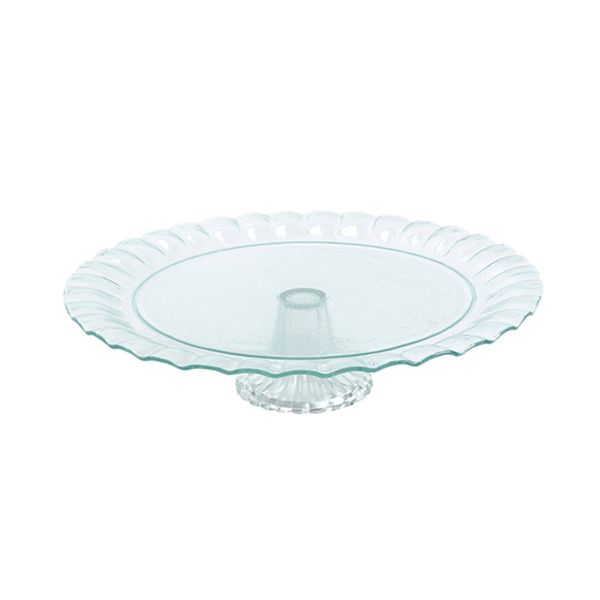 Prato para Bolo de Vidro com Pé Transparente Decorglass Rabisco Redondo 35cm