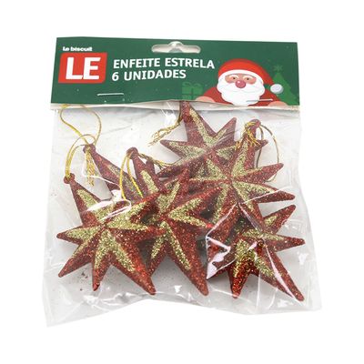 Enfeite Estrela Le com 6 Unidades 8cm