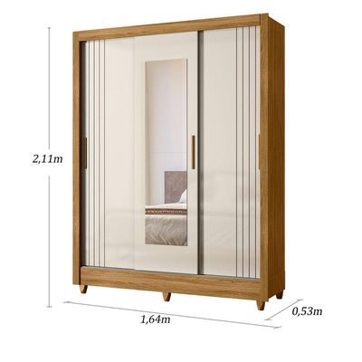 Guarda Roupa Bolivia 3 Portas De Correr Freijo Com Off White Fosco Com Espelho - Moval