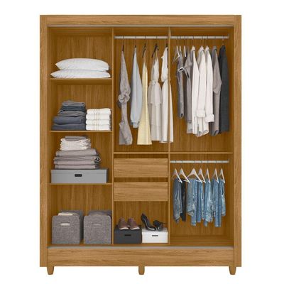Guarda Roupa Bolivia 3 Portas De Correr Freijo Com Off White Fosco Com Espelho - Moval