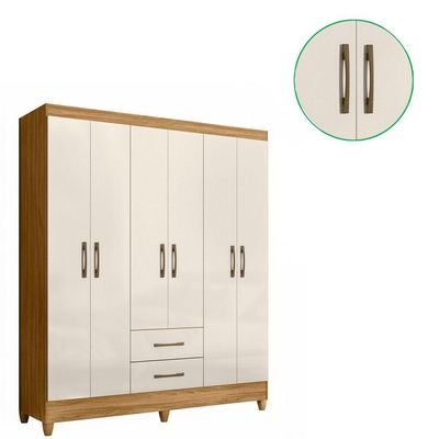 Guarda Roupa Roupeiro Casal Panama 6 Portas 2 Gavetas Freijo Com Off White - Moval