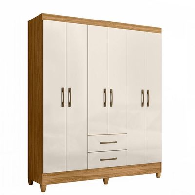 Guarda Roupa Roupeiro Casal Panama 6 Portas 2 Gavetas Freijo Com Off White - Moval