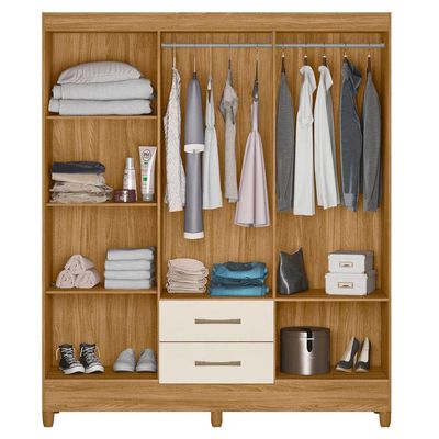 Guarda Roupa Roupeiro Casal Panama 6 Portas 2 Gavetas Freijo Com Off White - Moval