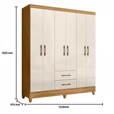 Guarda Roupa Roupeiro Casal Panama 6 Portas 2 Gavetas Freijo Com Off White - Moval