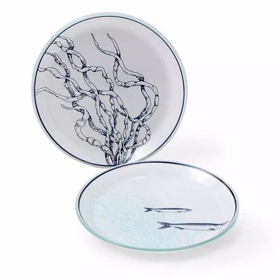 Conjunto de Pratos Rasos Decorglass em Vidro Branco Peixe com 4 Peças