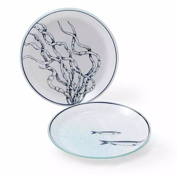 Conjunto de Pratos Rasos Decorglass em Vidro Branco Peixe com 4 Peças