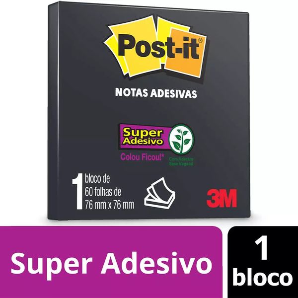 Bloco Adesivo Post It 3M Preto 60 Folhas 76x76mm Bloco Adesivo Post It 3M Preto 60 Folhas 76x76mm