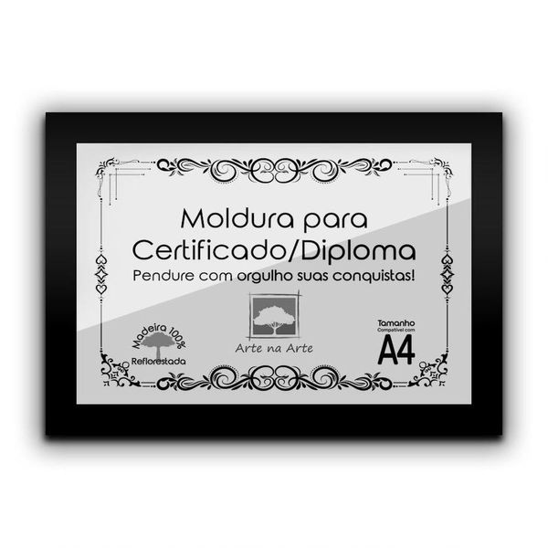 1 Certificado/Diploma A4 Com Tela De Acetato E Mdf Titulo Moldura Preta