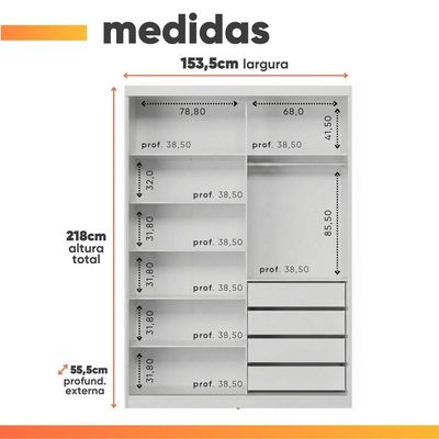 Guarda Roupas Solteiro Com Espelho 2 Portas De Correr 4 Gavetas Riva Flex Off White/madeirado Touch
