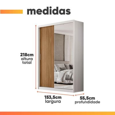Guarda Roupas Solteiro Com Espelho 2 Portas De Correr 4 Gavetas Riva Flex Off White/madeirado Touch