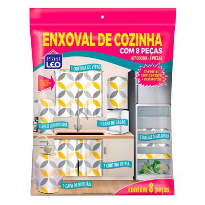 Kit Enxoval de Cozinha Plast Leo em Oxford Estampado com 8 Peças