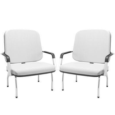 Kit 02 Cadeiras De Escritório Recepção Com Braço Fixa Cromada Magno P03 Vinil Branco - Lyam Decor