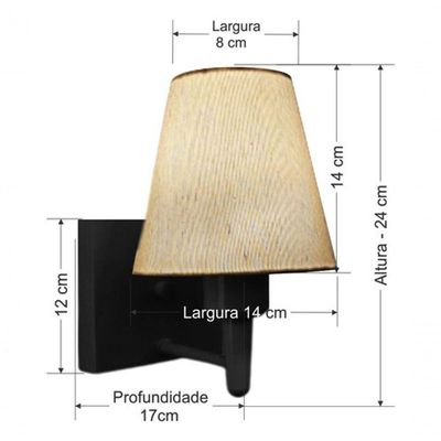 Arandela Quadrada Md-2034 Preto Cúpula Em Tecido Cone Linho Bege - Bivolt