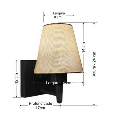 Arandela Quadrada Md-2034 Preto Cúpula Em Tecido Cone Linho Bege - Bivolt
