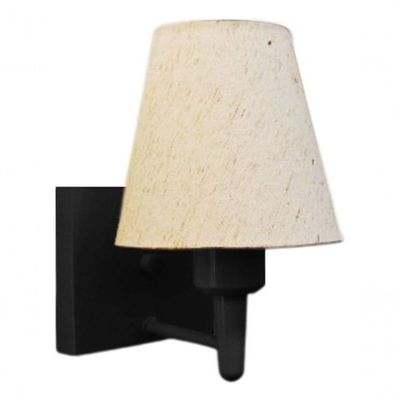 Arandela Quadrada Md-2034 Preto Cúpula Em Tecido Cone Linho Bege - Bivolt