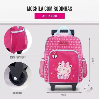 Kit Mochila Com Rodinhas E Lancheira Térmica Com Pote P/ Lanche Pink