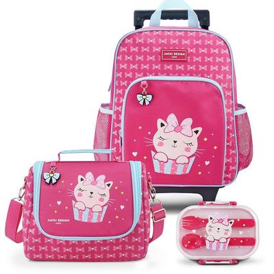 Kit Mochila Com Rodinhas E Lancheira Térmica Com Pote P/ Lanche Pink