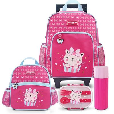 Kit Mochila Com Rodinhas Lancheira Pote P/ Lanche E Porta Acessórios Multiuso Pimpolho Pink