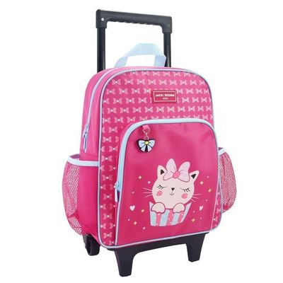 Kit Mochila Com Rodinhas Lancheira Pote P/ Lanche E Porta Acessórios Multiuso Pimpolho Pink