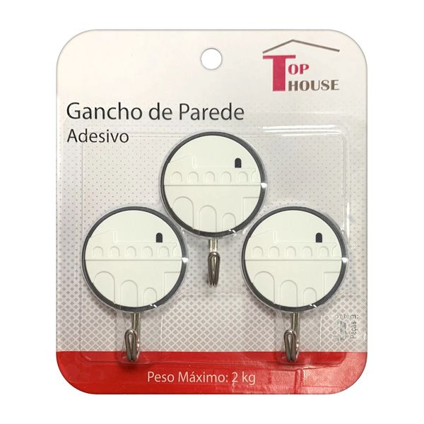 Gancho Adesivo Top Rio Plástico com 3 Unidades Suporta 3kg - Item Sortido
