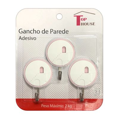 Gancho Adesivo Top Rio Plástico com 3 Unidades Suporta 3kg - Item Sortido