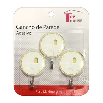 Gancho Adesivo Top Rio Plástico com 3 Unidades Suporta 3kg - Item Sortido