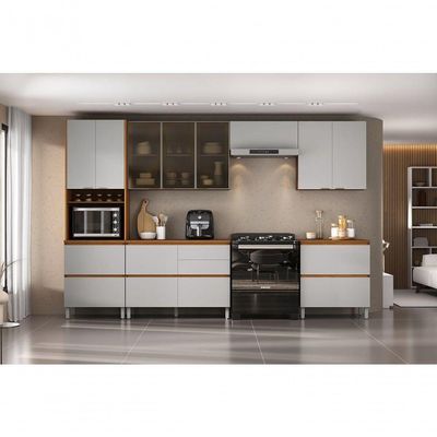 Cozinha Completa Itatiaia Lumina 350cm Em Madeira Mdf Cinamomo/fendi