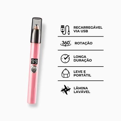 Caneta Depiladora Aparadora Facial Elétrico Portátil - Rosa