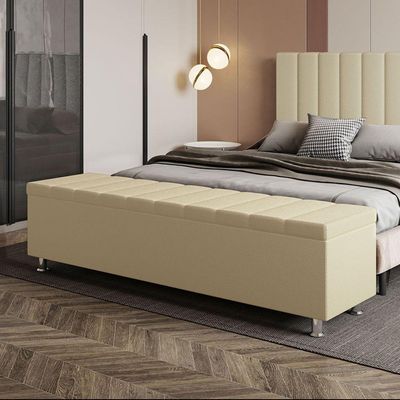 Calçadeira Baú Recamier Estofado King 195 Cm ônix Linho Creme