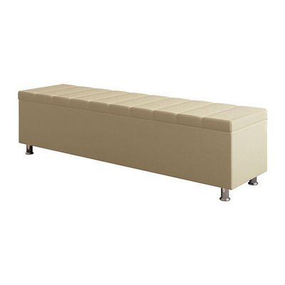 Calçadeira Baú Recamier Estofado King 195 Cm ônix Linho Creme