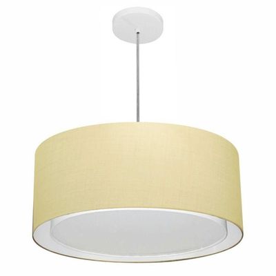 Lustre Pendente Cilíndrico Duplo Vivare Md-4294 Cúpula Em Tecido 50x25cm - Bivolt Algodão-crú 127/220v
