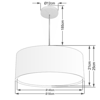 Lustre Pendente Cilíndrico Duplo Vivare Md-4294 Cúpula Em Tecido 50x25cm - Bivolt Algodão-crú 127/220v