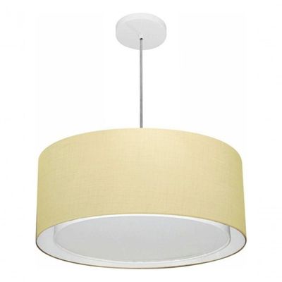 Lustre Pendente Cilíndrico Duplo Vivare Md-4294 Cúpula Em Tecido 50x25cm - Bivolt Algodão-crú 127/220v