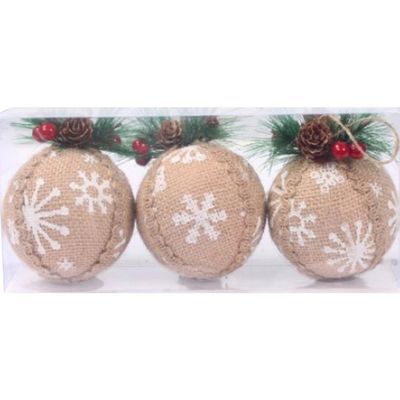 Kit Bola de Natal Rústica 3 Unidades 8cm